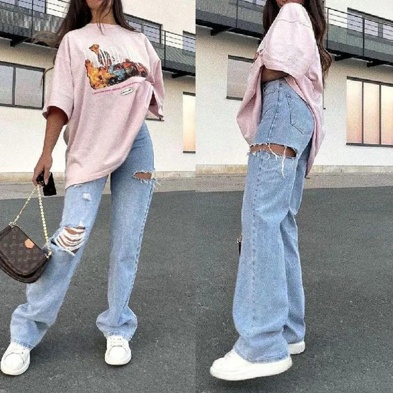 Spring Autumn Female Straight Leg Jeans 2021 New Summer Fashion Ripped Pants Fashion Girl Loose Sexy Trousers Lady Casual Pants
Spring Autumn Female Straight Leg Jeans 2021 New Summer Fashion Ripped Pants Fashion Girl Loose Sexy Trousers Lady Casual Pants