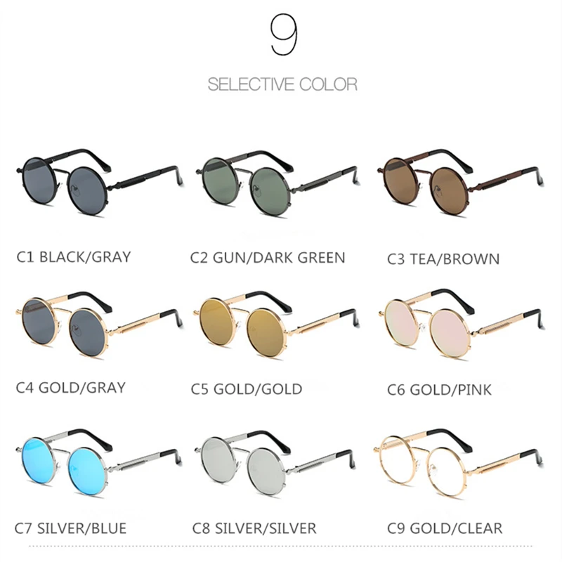 Vintage Men Sunglasses Women Retro Punk Style Round Metal Frame Colorful Lens Sun Glasses Fashion Eyewear Gafas Sol Mujer 
Vintage Men Sunglasses Women Retro Punk Style Round Metal Frame Colorful Lens Sun Glasses Fashion Eyewear Gafas Sol Mujer
