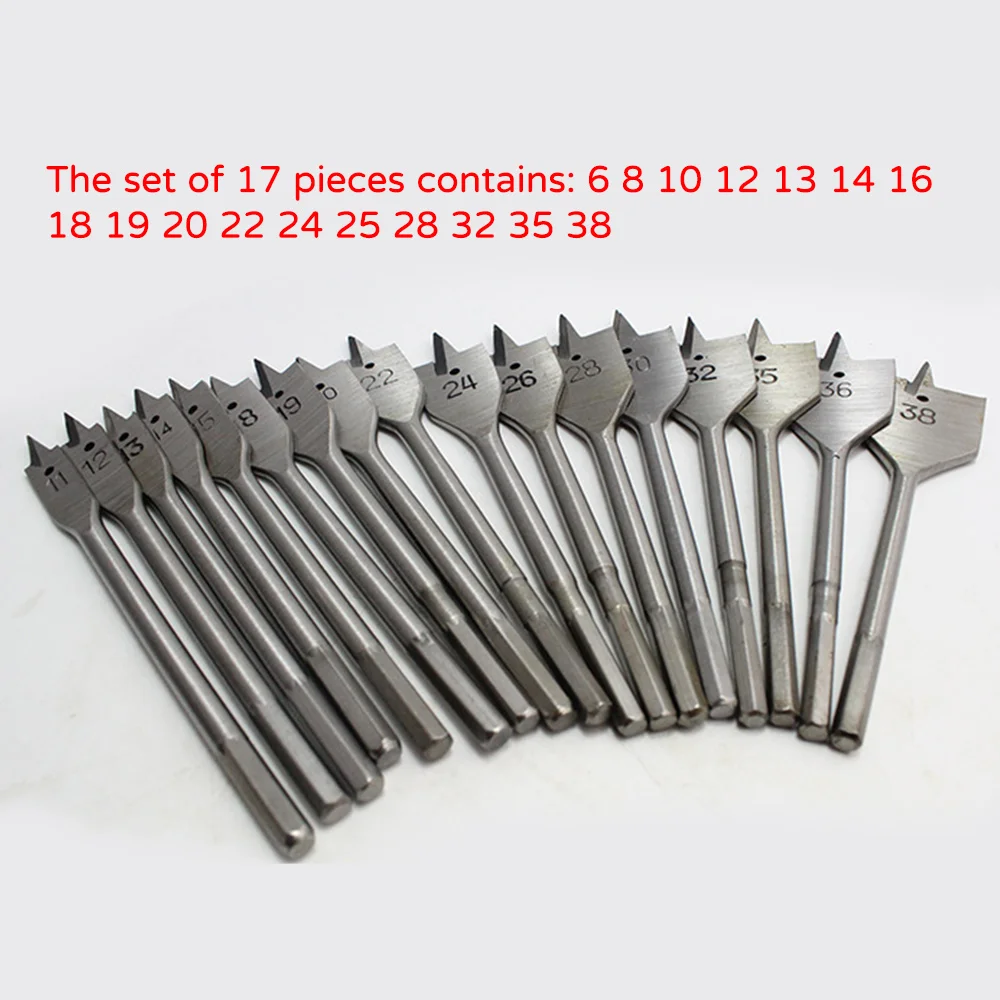 17pcs 6mm-38mm Spade Drill Bit Set Paddle Wood Boring Flat Woodworking High Quality Drill Bit Power Tools Hole Saw
17pcs 6mm-38mm Spade Drill Bit Set Paddle Wood Boring Flat Woodworking High Quality Drill Bit Power Tools Hole Saw
