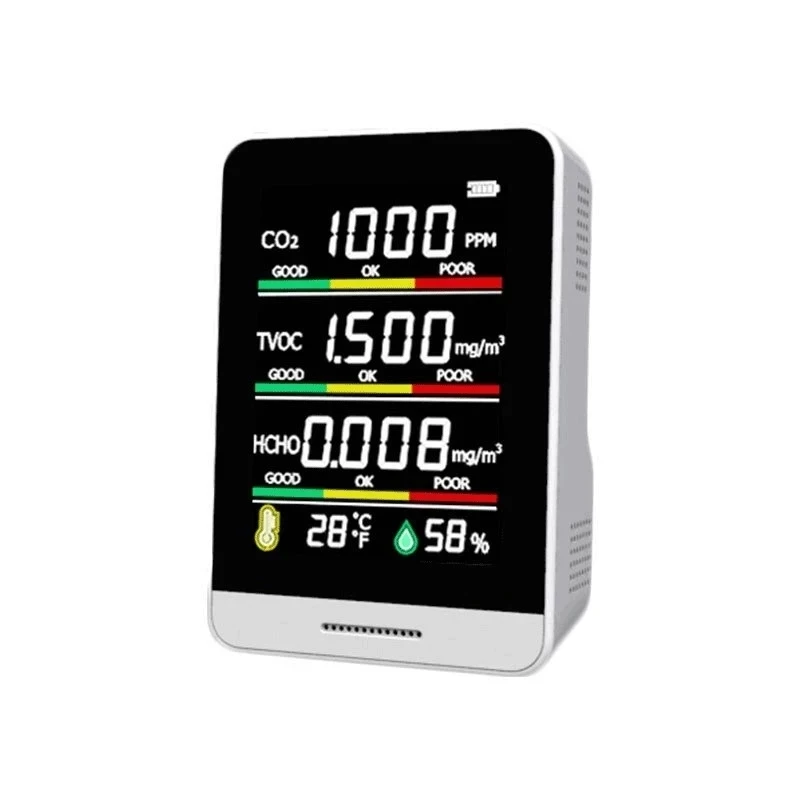 Multifunctional 5 in1 CO2 Meter Digital Temperature Humidity Sensor Tester Air Quality Monitor Carbon Dioxide TVOC HCHO Detector
Multifunctional 5 in1 CO2 Meter Digital Temperature Humidity Sensor Tester Air Quality Monitor Carbon Dioxide TVOC HCHO Detector