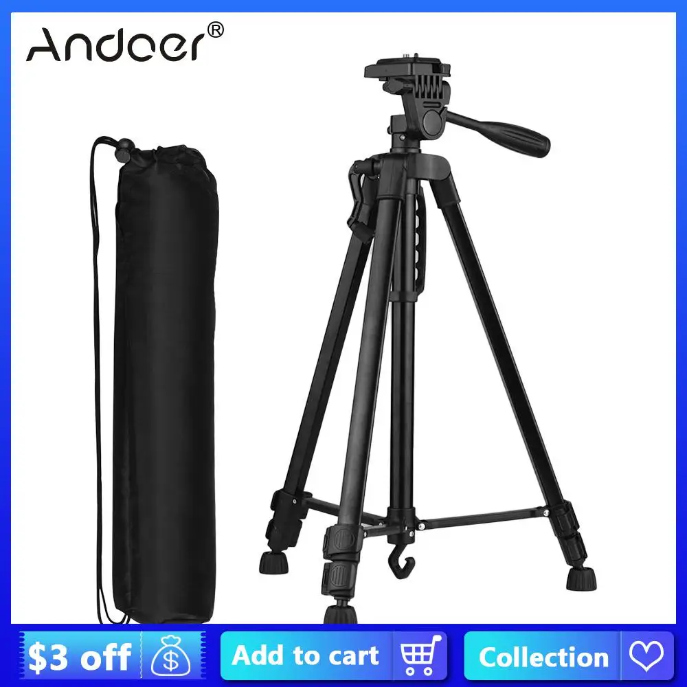 

Легкий штатив Andoer для фотосъемки, алюминиевый сплав, грузоподъемность 3 кг, максимальная высота 135 см/53 дюйма, для цифровой зеркальной камеры...