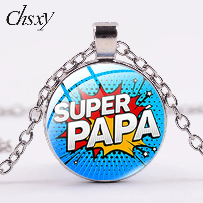 CHSXY Super Papa Dad Pendant Necklaces Art Photo Glass Dome Creative Paper-cut Pattern Cabochon Choker For Father Jewelry Gift
CHSXY Super Papa Dad Pendant Necklaces Art Photo Glass Dome Creative Paper-cut Pattern Cabochon Choker For Father Jewelry Gift