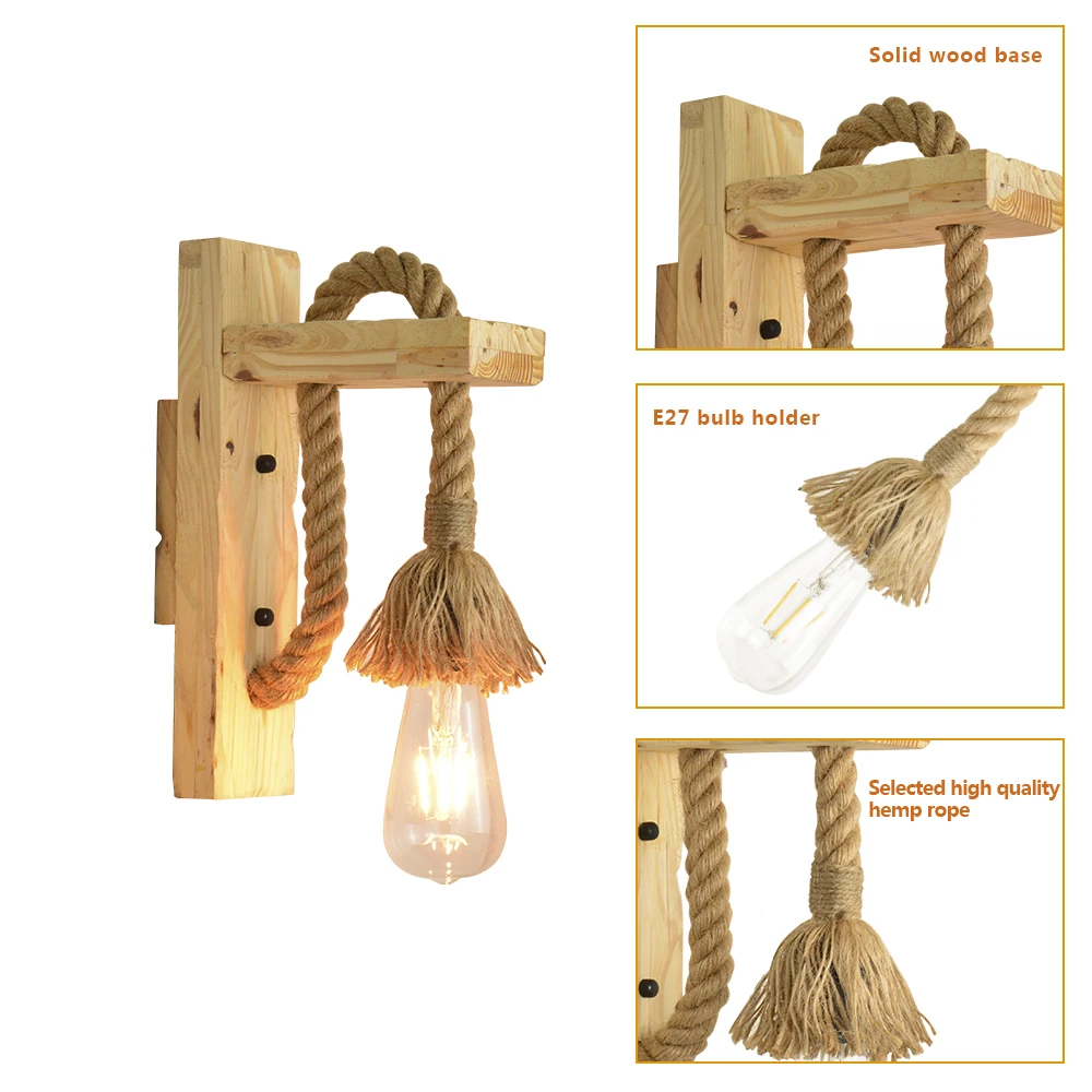 Artpad Hot Sale Vintage Wood Wall Lamp LED with E27 Edison Bulb Hemp Rope Hanging Light For Corridor TV Background Restaurant
Artpad Hot Sale Vintage Wood Wall Lamp LED with E27 Edison Bulb Hemp Rope Hanging Light For Corridor TV Background Restaurant