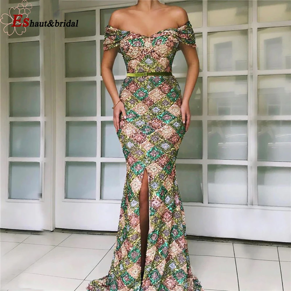 2020 Dubai Long Sequins Mermaid Front Slit Evening Dress off shoulder Sexy Prom Dresses
2020 Dubai Long Sequins Mermaid Front Slit Evening Dress off shoulder Sexy Prom Dresses