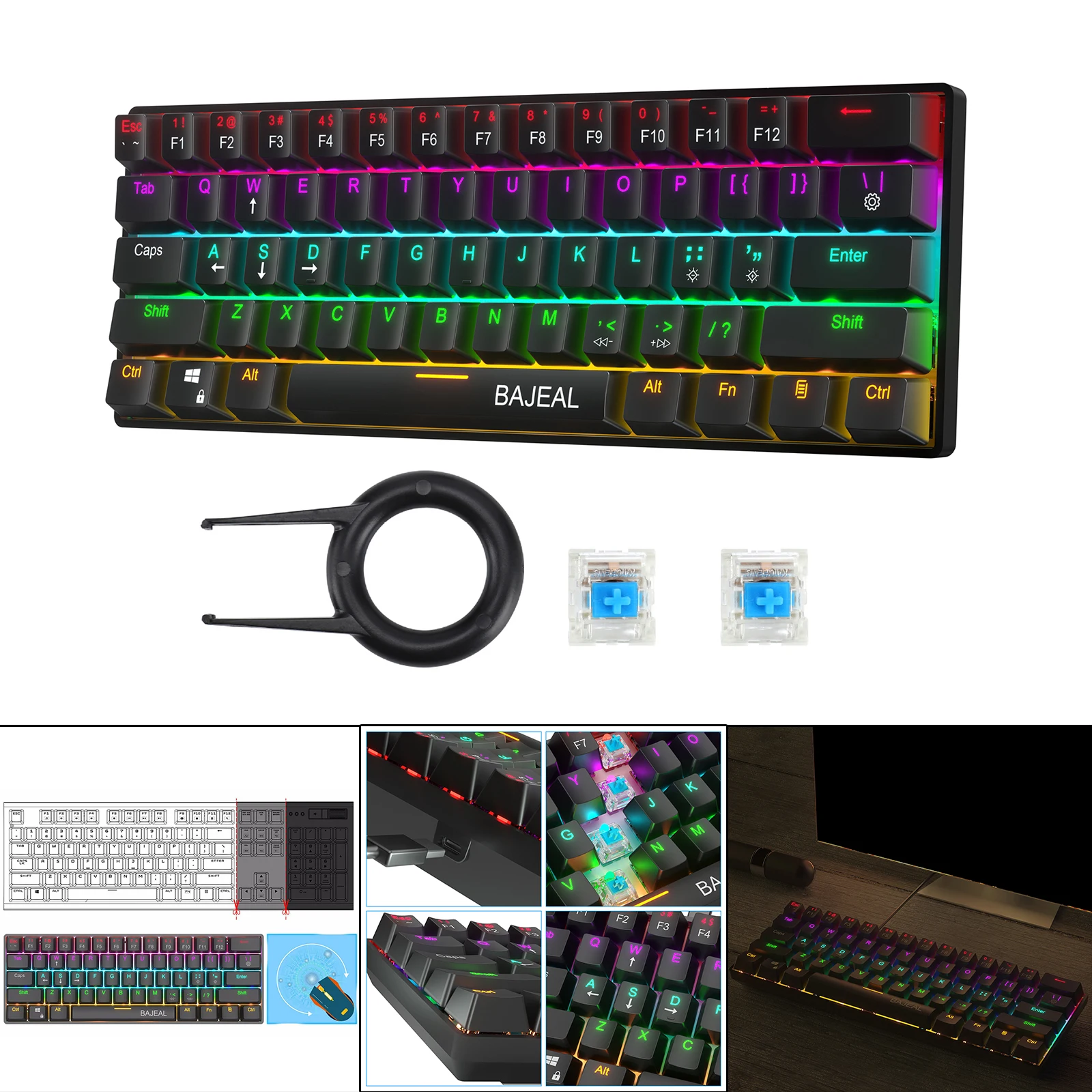 Compact RGB 61 key Mechanical Keyboard, 61 Keys 5.0 Gaming Keyboard Green Switches and 16.8 Million RGB Lighting for PC, Laptop
Compact RGB 61 key Mechanical Keyboard, 61 Keys 5.0 Gaming Keyboard Green Switches and 16.8 Million RGB Lighting for PC, Laptop