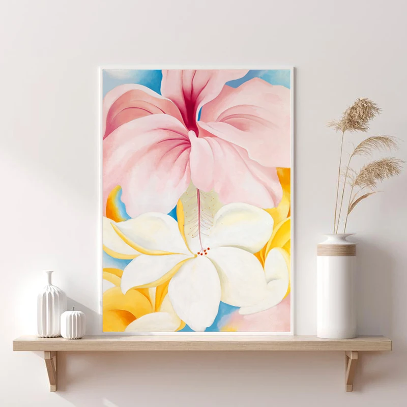 Картина «Джорджия о'кефэ» с цветами, гибискус с плюмерией, холст, выставочный плакат Okeeffe, Okeeffe, настенное искусство, картина, Декор 
Картина «Джорджия о'кефэ» с цветами, гибискус с плюмерией, холст, выставочный плакат Okeeffe, Okeeffe, настенное искусство, картина, Декор