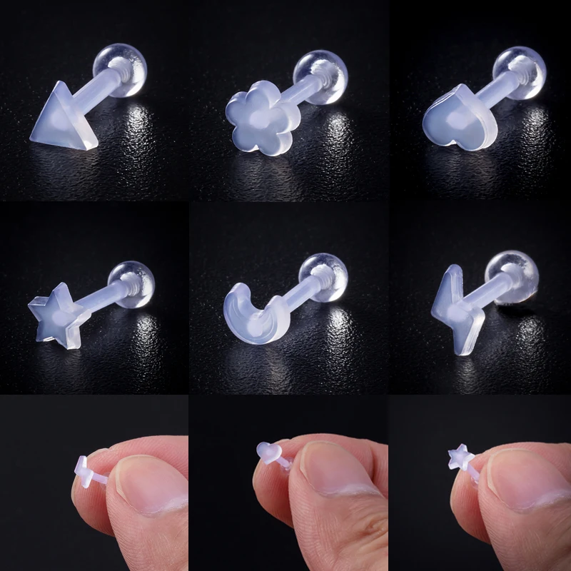 2-6pcs Acrylic Stud Earings Set Heart for Women Prevent Allergy Cartilage Earring Bar Helix Clear Ear Piercing Body Jewelry 16G | Украшения