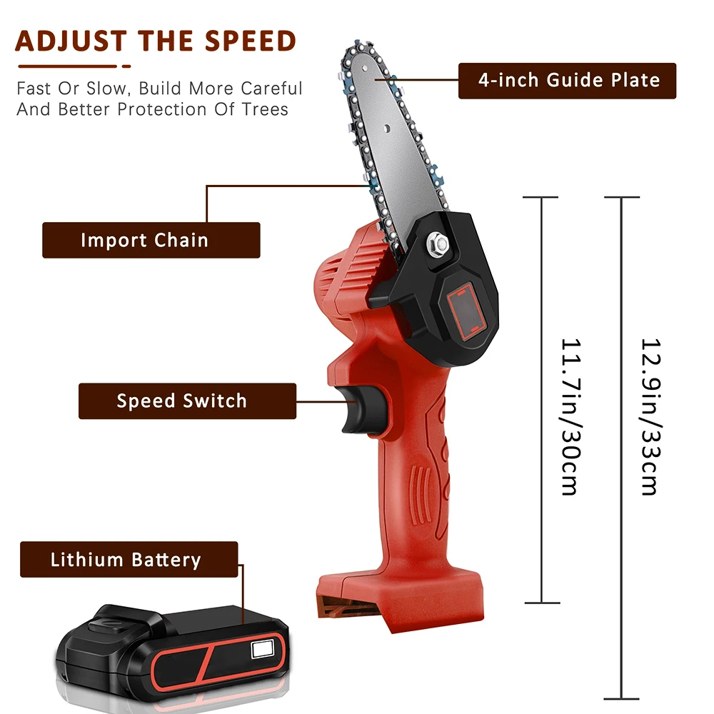4 Inch 550W Mini Electric Chain Saw With Battery Indicator Rechargeable Woodworking Tool Portable Cordless Pruning Saw EU/UK/US
4 Inch 550W Mini Electric Chain Saw With Battery Indicator Rechargeable Woodworking Tool Portable Cordless Pruning Saw EU/UK/US