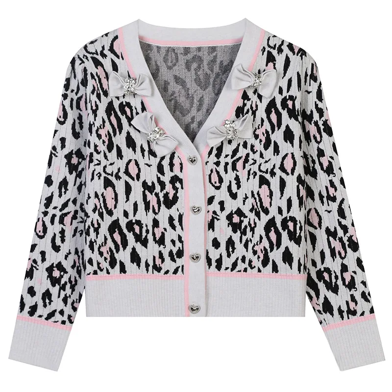 2021 Autumn Vintage Cardigan Sweater Female Korean Fashion Leopard Bow V-Neck Long Sleeve Slim Knitted Cardigans Women
2021 Autumn Vintage Cardigan Sweater Female Korean Fashion Leopard Bow V-Neck Long Sleeve Slim Knitted Cardigans Women