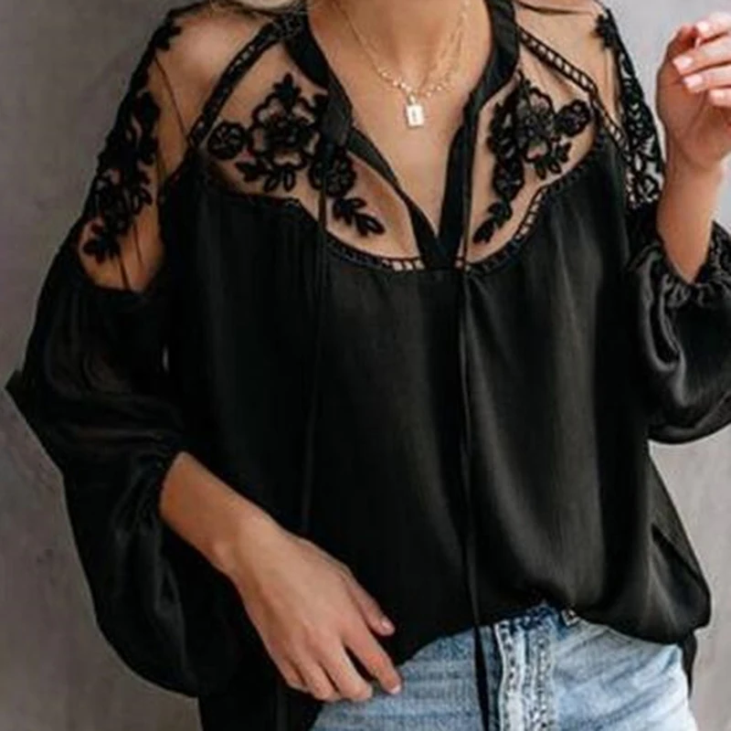 Ladies Sexy V-Neck Shirt Women Casual Lace Mesh Patchwork Long Sleeve Shirts Ruched Blouse Loose Casual Streetwear For Feminine
Ladies Sexy V-Neck Shirt Women Casual Lace Mesh Patchwork Long Sleeve Shirts Ruched Blouse Loose Casual Streetwear For Feminine