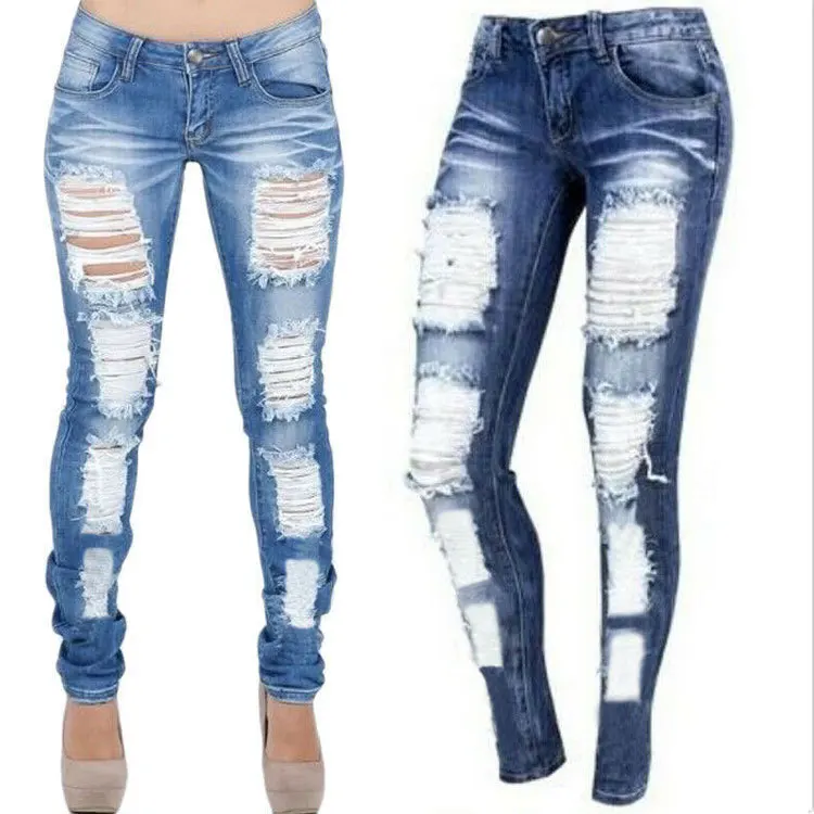 

Женские повседневные джинсы, модные потертые рваные джинсовые брюки в стиле Хай-стрит, пикантные Стрейчевые узкие женские джинсы, брюки-кар...