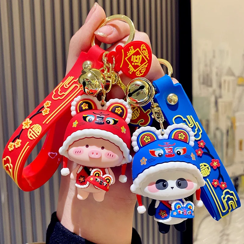 Chinese Tiger Hat Panda Chick Piggy Keychain Animal Keyring Men and Women Couple Bag Pendant Car Key Ring Chain Accessories Gift 
Chinese Tiger Hat Panda Chick Piggy Keychain Animal Keyring Men and Women Couple Bag Pendant Car Key Ring Chain Accessories Gift