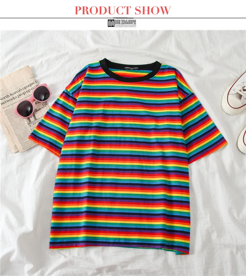 Duckwaver Sweet Rainbow Stripe Women Summer T-Shirt Minimalist Short Sleeve Women clothes Vogue Tops tee shirt couple clothes
Duckwaver Sweet Rainbow Stripe Women Summer T-Shirt Minimalist Short Sleeve Women clothes Vogue Tops tee shirt couple clothes