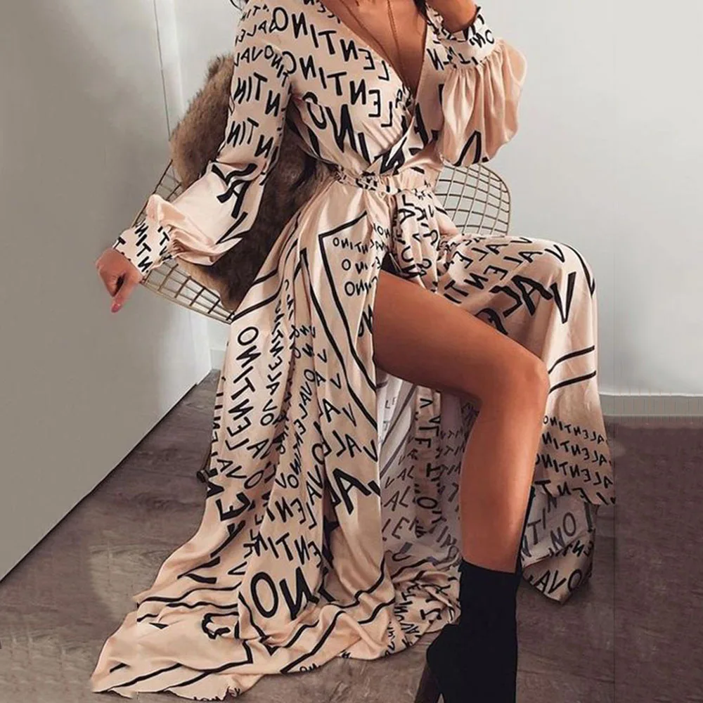 Women's Autumn New Dress Casual Simple Fashion Commuter Style Letter Printing V-neck Long-sleeved Slim High-waisted Slit Dresses
Women's Autumn New Dress Casual Simple Fashion Commuter Style Letter Printing V-neck Long-sleeved Slim High-waisted Slit Dresses