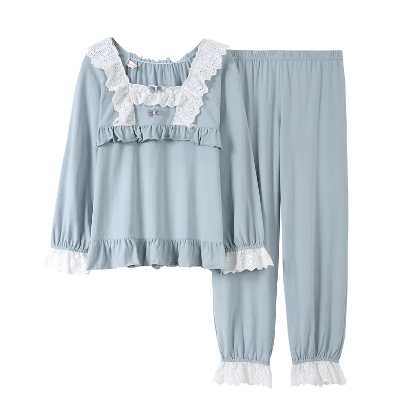 New Pajamas Women's Jacquard Cotton Long-sleeved Trousers Lace Palace Cute Princess Home Clothes Japanese and Korean Style
New Pajamas Women's Jacquard Cotton Long-sleeved Trousers Lace Palace Cute Princess Home Clothes Japanese and Korean Style