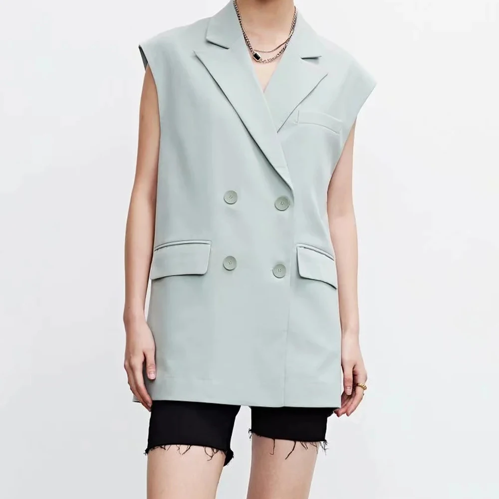 2021 spring and summer new casual youth women's pure color mid-length Coats loose lapel double-breasted suit vest jacket Lady
2021 spring and summer new casual youth women's pure color mid-length Coats loose lapel double-breasted suit vest jacket Lady