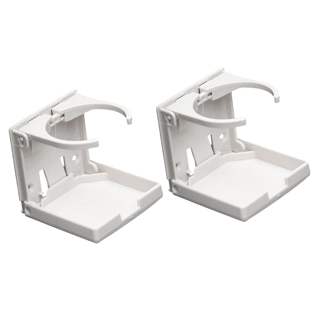 2Pcs White Plastic Adjustable Car Vehicle Folding Beverage Cup Drink Holder