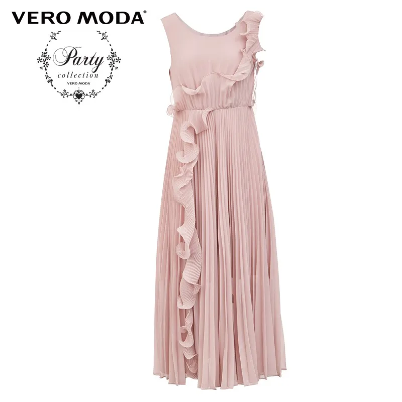 Vero Moda Women V-Back Ruffled Pleated Sleeveless Long Party Dress | 32017A522
