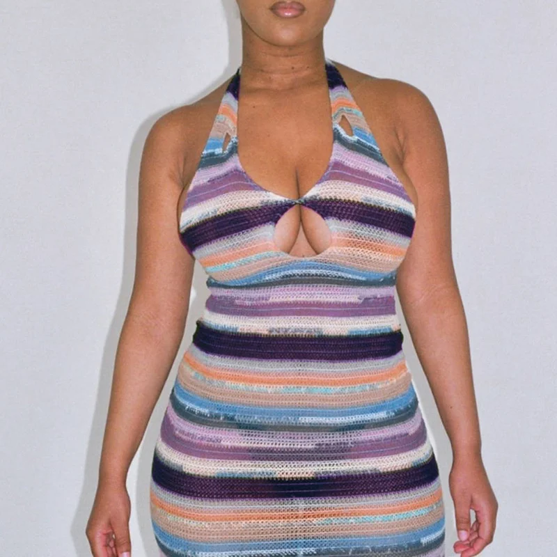 Женские вязаные колготки в полоску с v-образным вырезом Макси платье без рукавов с галстуком-бабочкой, на шнуровке, с лямкой на шее облегающе... 
Женские вязаные колготки в полоску с v-образным вырезом Макси платье без рукавов с галстуком-бабочкой, на шнуровке, с лямкой на шее облегающе...