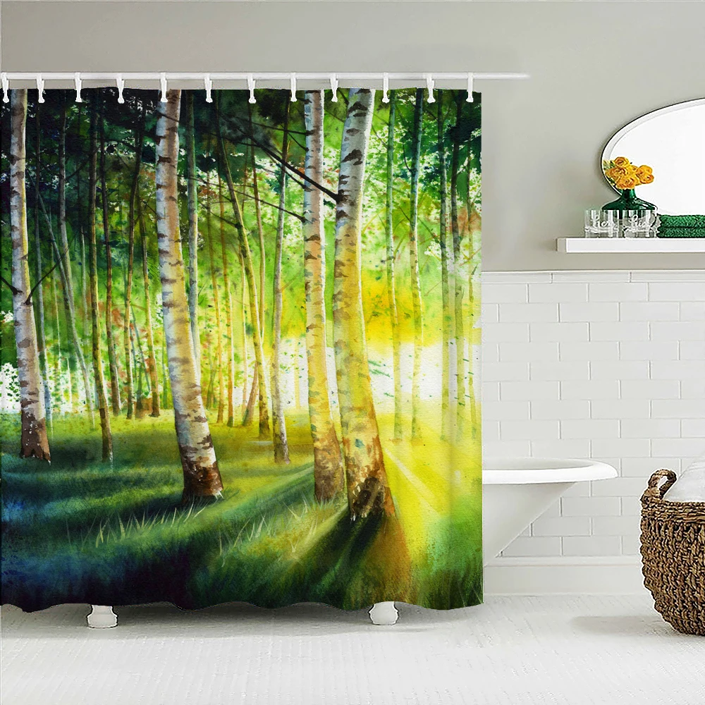 High Quality Birch Forest Trees Printed Shower Curtain Waterproof Fabric Landscape Bath Curtains for Bathroom Decor with Hooks
High Quality Birch Forest Trees Printed Shower Curtain Waterproof Fabric Landscape Bath Curtains for Bathroom Decor with Hooks