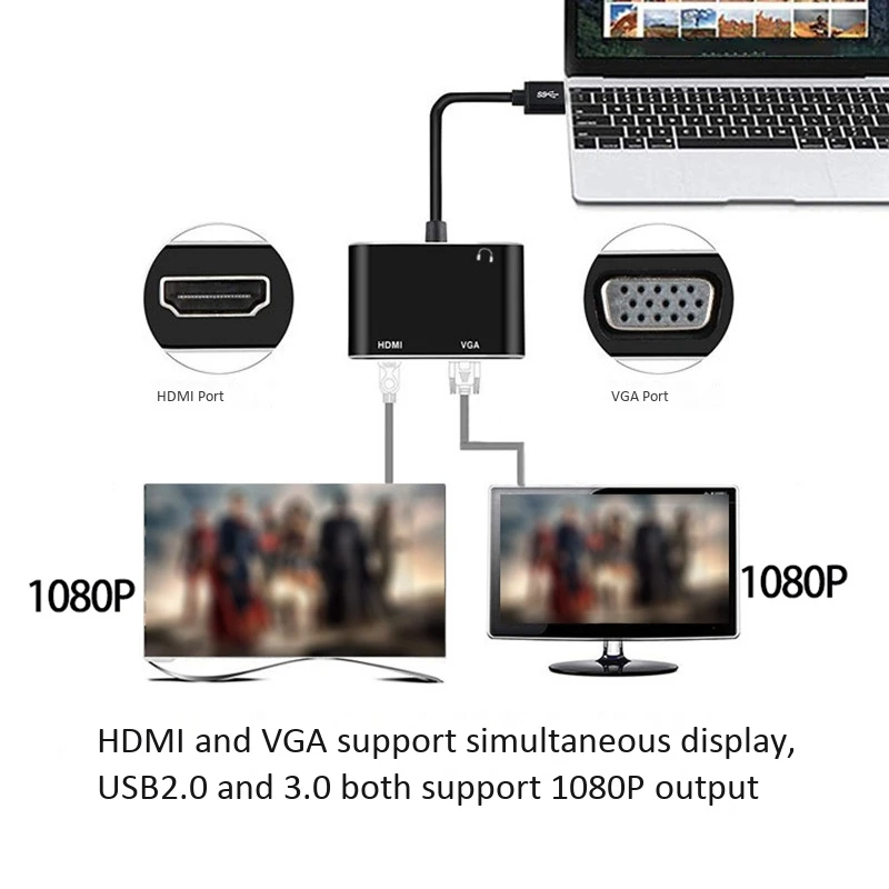 USB to HDMI+VGA Two-In-One Support USB2.0 and 3.0 Drive-Free 1080PHDMI Support XP, Win7, Win8, Win10, Macos System
USB to HDMI+VGA Two-In-One Support USB2.0 and 3.0 Drive-Free 1080PHDMI Support XP, Win7, Win8, Win10, Macos System