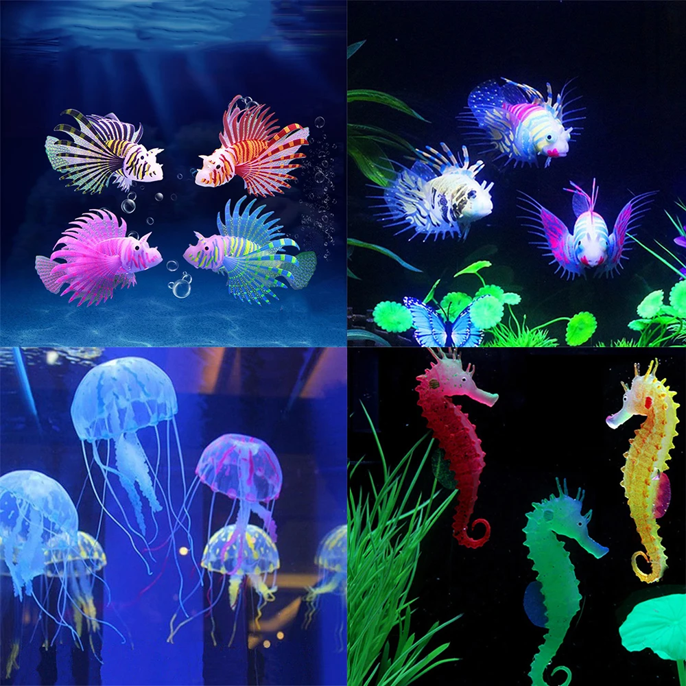 Artificial Luminous Lionfish Hippocampus Fish Tank Aquarium Landscape Silicone Jellyfish Fish Glow In Dark Underwater Ornament
Artificial Luminous Lionfish Hippocampus Fish Tank Aquarium Landscape Silicone Jellyfish Fish Glow In Dark Underwater Ornament