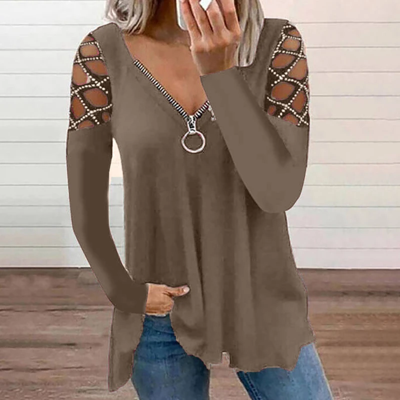 New Femsle T-shirt Autumn And Winter Sexy V-neck Zipper Strapless long-sleeved Printed T-shirt Top Vest Fashion Loose Top Shirts
New Femsle T-shirt Autumn And Winter Sexy V-neck Zipper Strapless long-sleeved Printed T-shirt Top Vest Fashion Loose Top Shirts