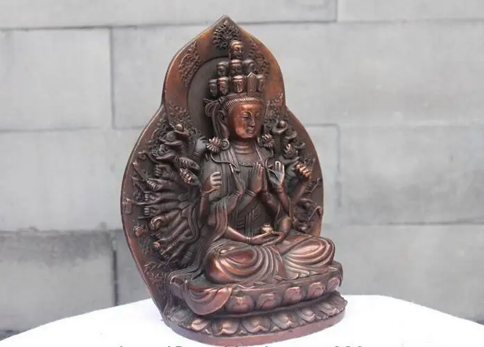 7&quotTibet Temple Bronze Copper 1000 Arms Avalokitesvara Guan Yin Buddha Statue | Дом и сад