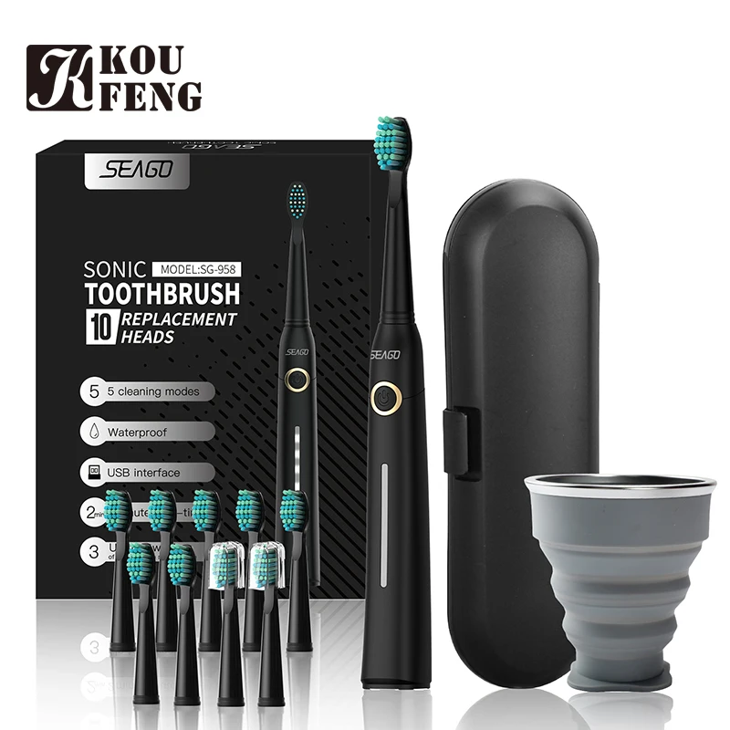 Seago SG-958 Electric Sonic Toothbrush 5 Modes USB Charge Rechargeable Waterproof Electronic Tooth Brushes Replacement Heads Set
Seago SG-958 Electric Sonic Toothbrush 5 Modes USB Charge Rechargeable Waterproof Electronic Tooth Brushes Replacement Heads Set