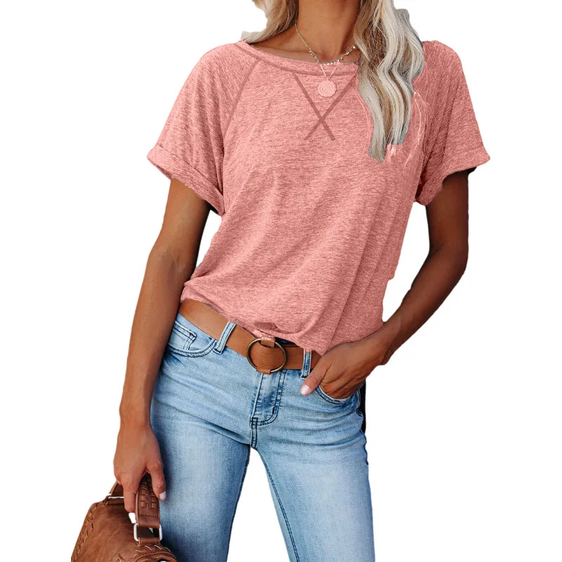 2021 summer new women's solid color short-sleeved T-shirt office ladies tops retro simple round neck pullover
2021 summer new women's solid color short-sleeved T-shirt office ladies tops retro simple round neck pullover