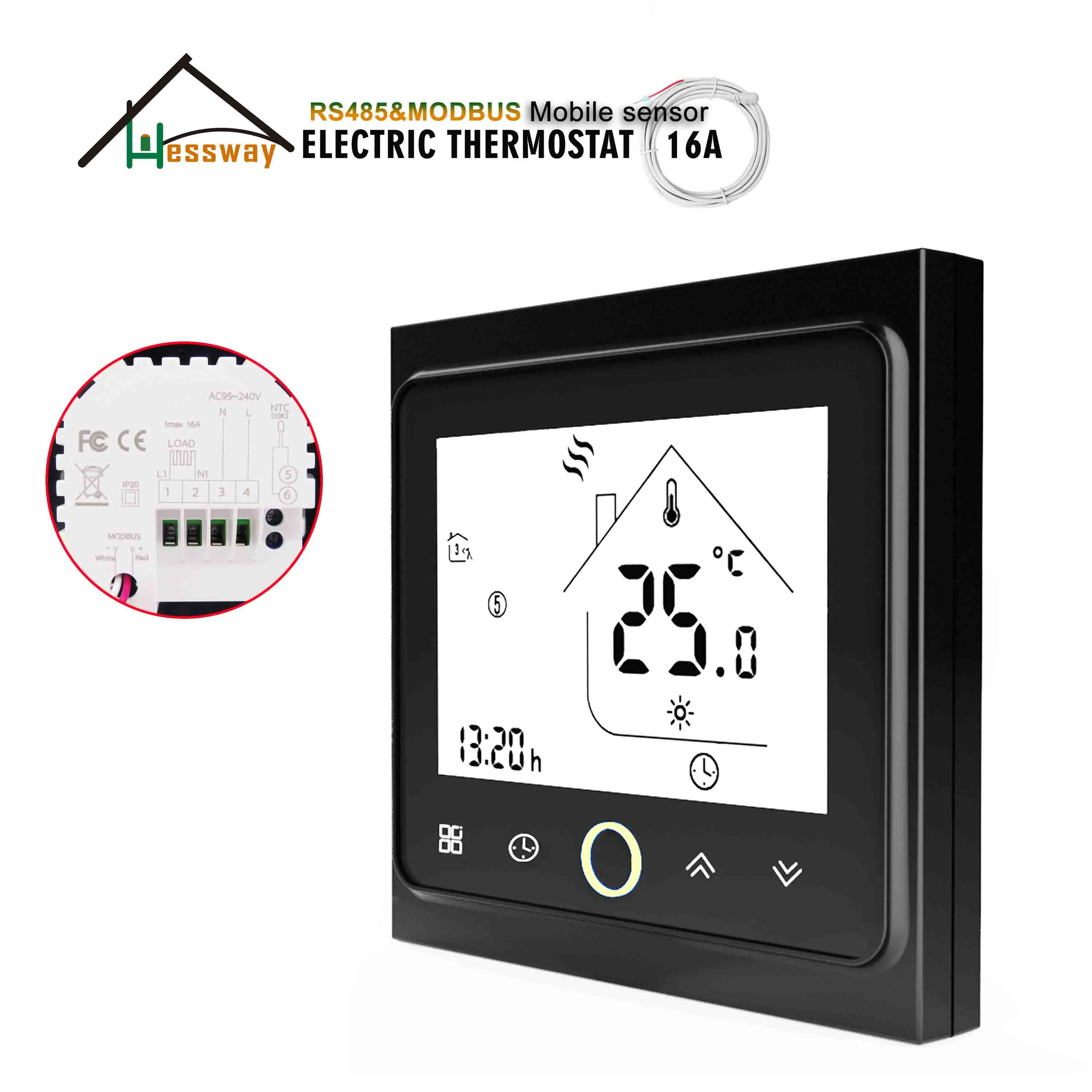 HESSWAY RS485&MODBUS Double NTC Sensor thermostat for underfloor heating 250V16A heating element
HESSWAY RS485&MODBUS Double NTC Sensor thermostat for underfloor heating 250V16A heating element