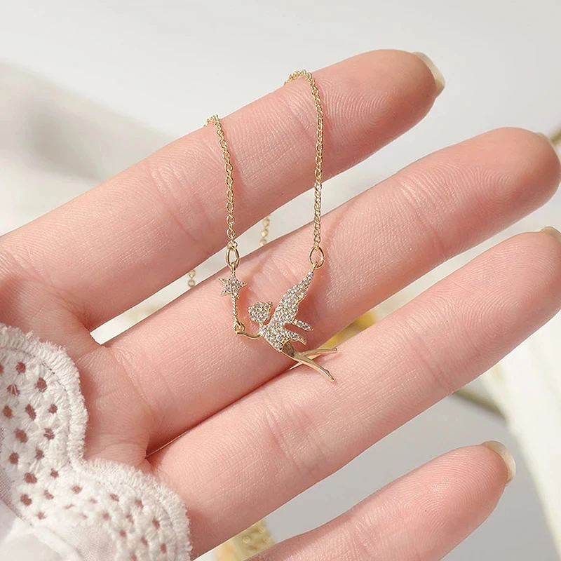 

YPAY Charm 14K Real Gold Fairy Magic Wand Women Necklace Pave Inlaid CZ Temperament Short Kolye Feminia Clavicle Accessories