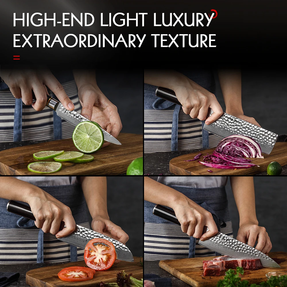 HEZHEN 5P Knife Set Japanese Damascus Steel Durable Sharp Chef Santoku Kitchen Knives Premium Ebony Handle
HEZHEN 5P Knife Set Japanese Damascus Steel Durable Sharp Chef Santoku Kitchen Knives Premium Ebony Handle