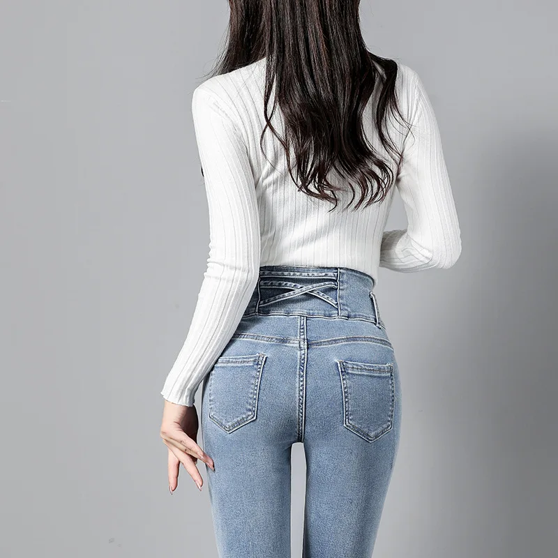 Women's plus velvet thickened jeans light color high waist was thinner and high outer wear stretchy nine-point pants
Women's plus velvet thickened jeans light color high waist was thinner and high outer wear stretchy nine-point pants