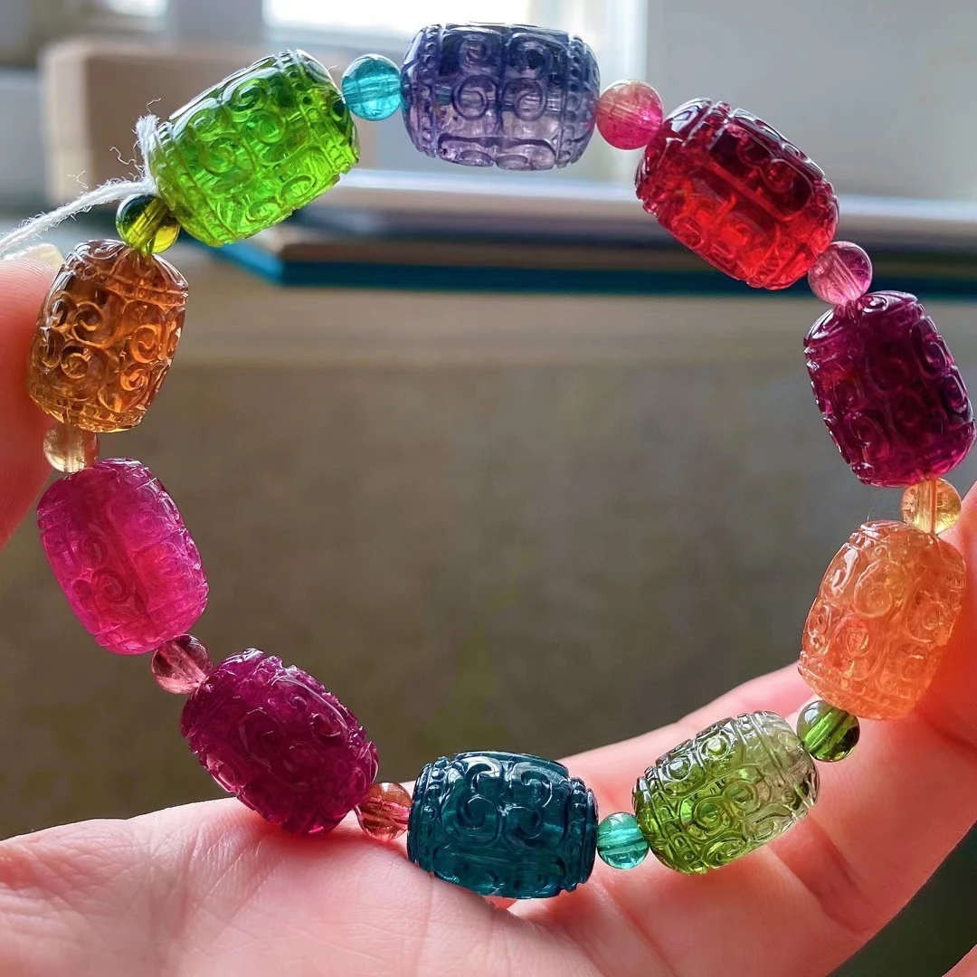 Genuine Natural Colorful Tourmaline Red Blue Green Bracelet 16/11mm Clear Carved Barrel Beads Women Men Fashion Stone AAAAA
Genuine Natural Colorful Tourmaline Red Blue Green Bracelet 16/11mm Clear Carved Barrel Beads Women Men Fashion Stone AAAAA