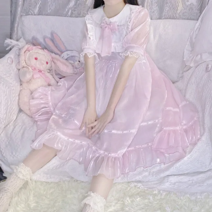Lolita Japanese soft girl sweet doll collar bowknot short sleeve dress Kawaii girl 2020 new summer sweet dress
Lolita Japanese soft girl sweet doll collar bowknot short sleeve dress Kawaii girl 2020 new summer sweet dress