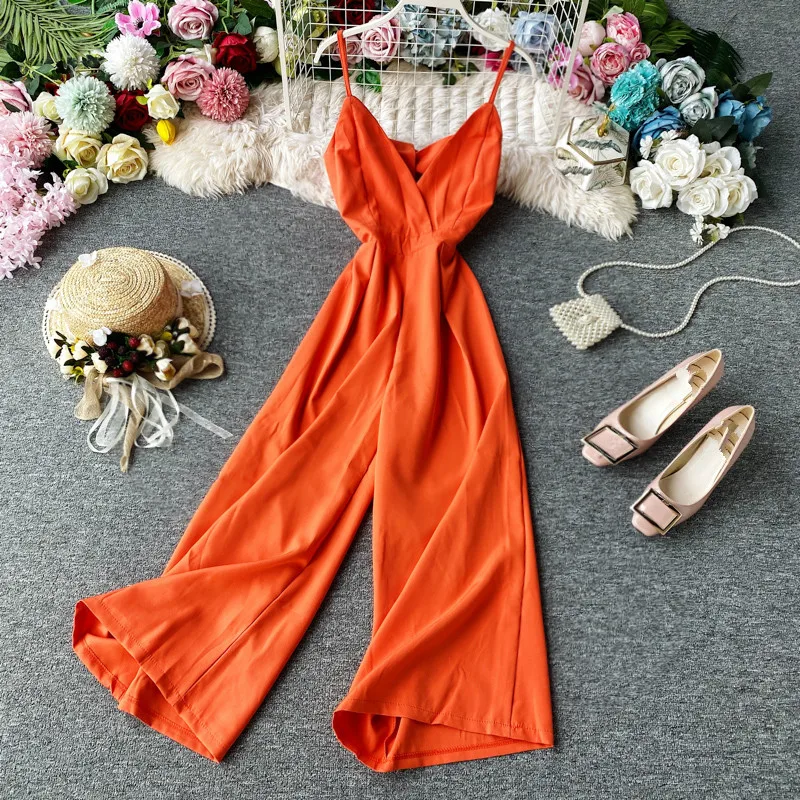 New Arrival V Neck Backless Sexy Women Jumpsuits Korean Solid High Waist Wide Leg Pants Playsuits Beach Style Chiffon Bodysuits
New Arrival V Neck Backless Sexy Women Jumpsuits Korean Solid High Waist Wide Leg Pants Playsuits Beach Style Chiffon Bodysuits