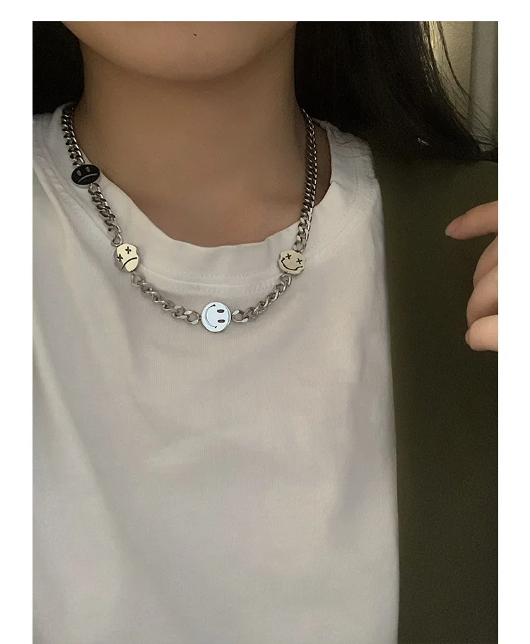 Ожерелье с кулоном Smile Sad Face из титановой стали в стиле хип-хоп модное уличное