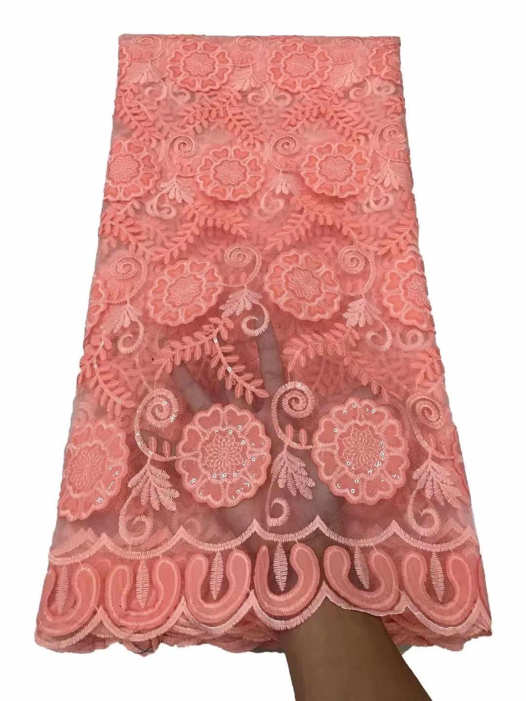 (5yards/pc) Soft French net lace embroidered African tulle lace fabric with sequins in peach for party dress 8 colors FLO003
(5yards/pc) Soft French net lace embroidered African tulle lace fabric with sequins in peach for party dress 8 colors FLO003