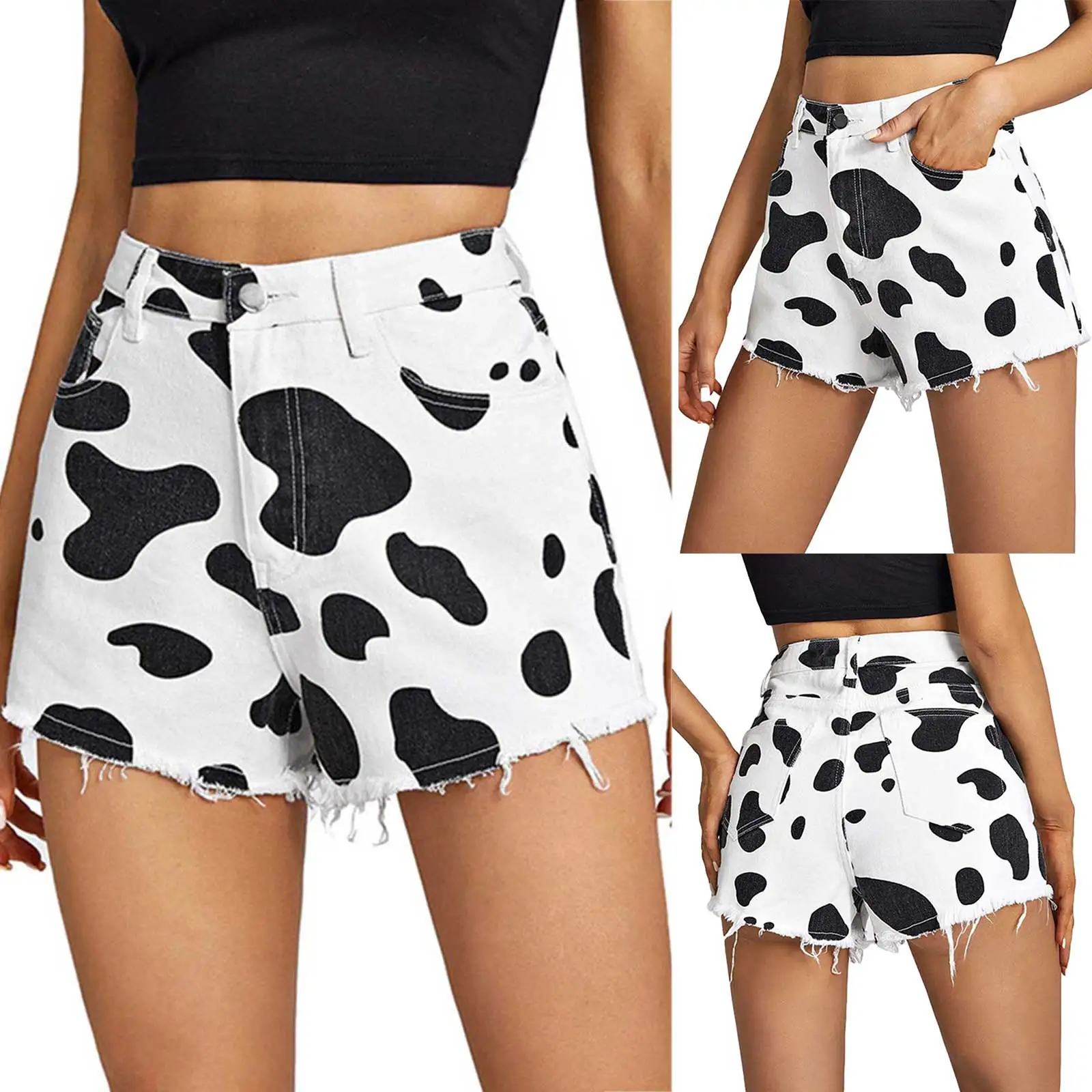 Summer Women Casual Loose Style Denim Shorts Cow Printed Pattern Fashion High Waist Straight Shorts with Pockets Black/ Brown
Summer Women Casual Loose Style Denim Shorts Cow Printed Pattern Fashion High Waist Straight Shorts with Pockets Black/ Brown