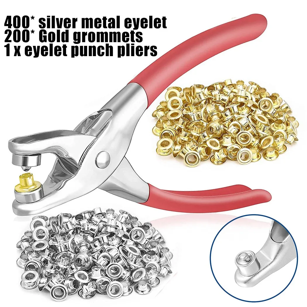 6 Mm Eyelet Pliers Kit Grommet Tool Set, With 600 Gold And Silver Metal Eyelets Carbon Steel Construction
6 Mm Eyelet Pliers Kit Grommet Tool Set, With 600 Gold And Silver Metal Eyelets Carbon Steel Construction