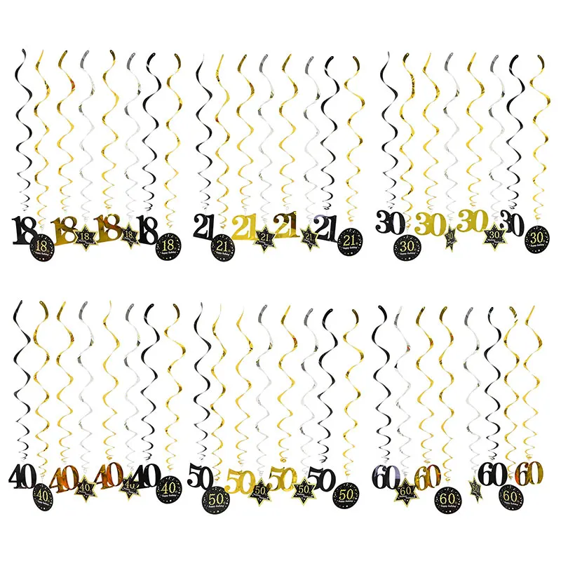 8p/set Gold Black 18/21/30/40/50/60th Birthday Hanging Swirls Wall Hanging Decoration Supplies Birthday Party Spiral Decoration
8p/set Gold Black 18/21/30/40/50/60th Birthday Hanging Swirls Wall Hanging Decoration Supplies Birthday Party Spiral Decoration