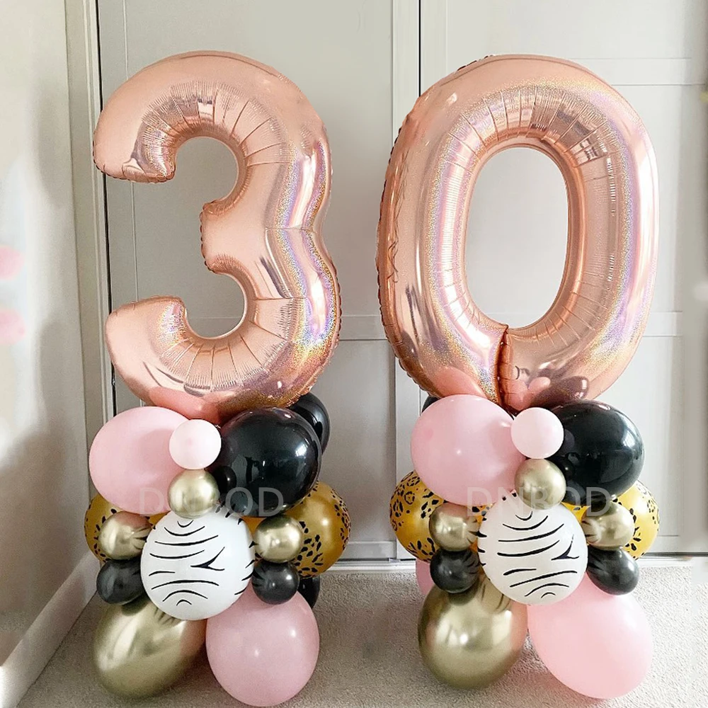 

21pcs/set Pink Number Foil Balloons Jungle Party Metallic Latex Balloon Baby Shower Girl Kids 1st Birthday Party Decorations