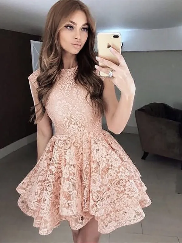 Short Prom Dress A-Line Scoop Above Knee, Mini Lace Cocktail Evening Gowns With Tiered
Short Prom Dress A-Line Scoop Above Knee, Mini Lace Cocktail Evening Gowns With Tiered