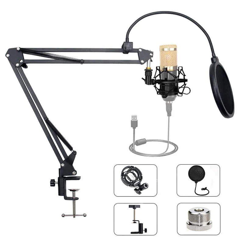 

BM 800 Suspension Scissor Arm Microphone Mic Stand BM800 Clip Holder and Table Mounting Clamp Pop Filter Windscreen Mask Shield
