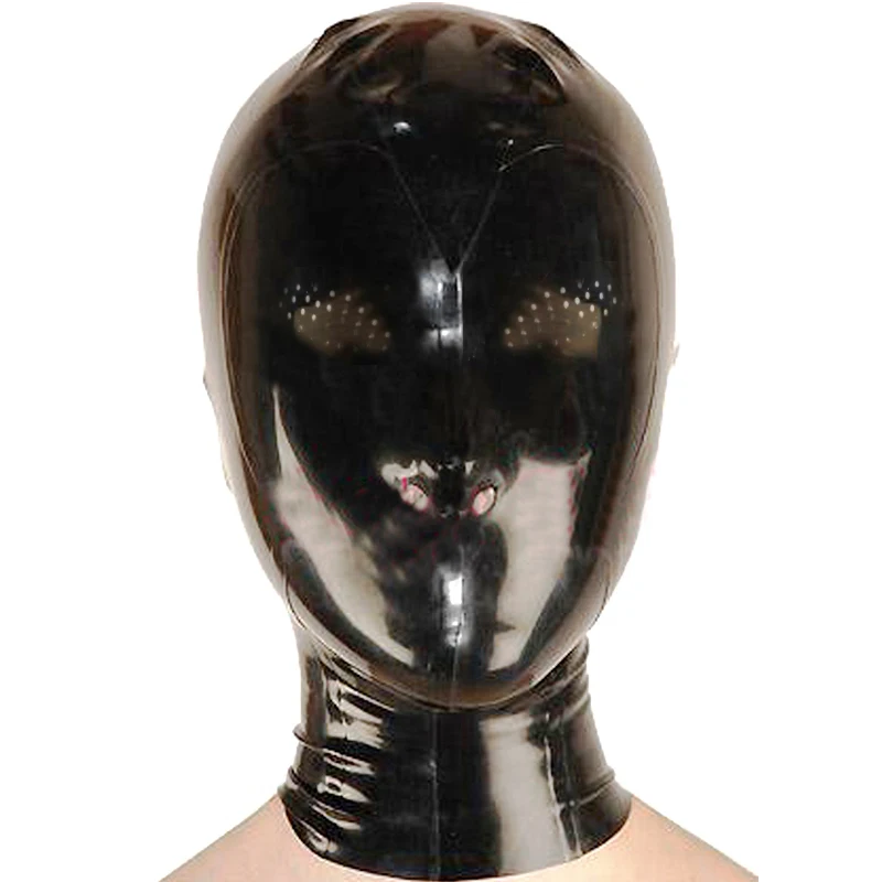 

2021 new design sexy lingerie handmade latex woman man unisex black full face mask hoods with fly eys holes back zip cekc Fetish