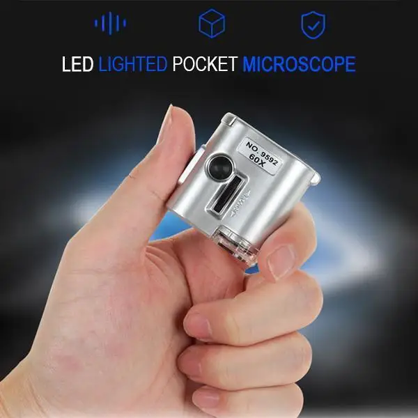 Mintiml LED Lighted Pocket Microscope Mini Lens 60X Magnifier Ultraviolet Jewelry Education Focus Adjustable Loupe Glass Currenc
Mintiml LED Lighted Pocket Microscope Mini Lens 60X Magnifier Ultraviolet Jewelry Education Focus Adjustable Loupe Glass Currenc