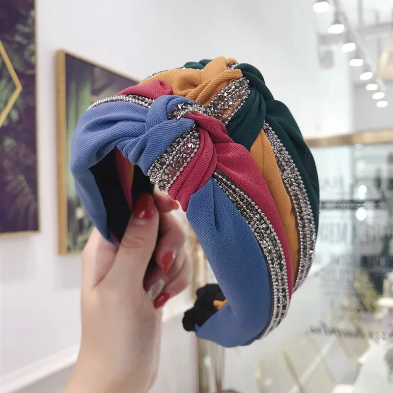 

Color Matching Diamond Hairband for Women Cross Turban Headband Girls Hair Accessories Accesorios Para El Cabello