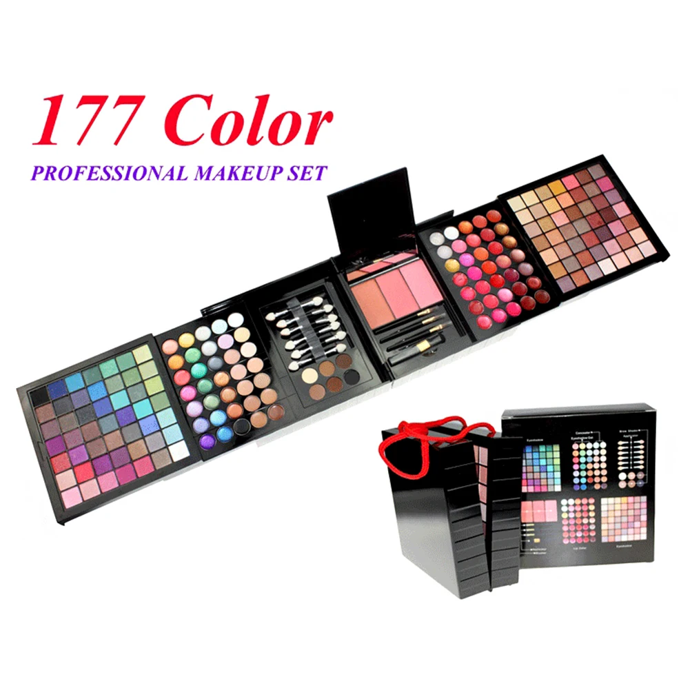 177 Colors Shiny and Matte Eyeshadow Palette Makeup Contouring Kit Set with 1 Face Brush and 3 Lip Brush Lasting Waterproof 
177 Colors Shiny and Matte Eyeshadow Palette Makeup Contouring Kit Set with 1 Face Brush and 3 Lip Brush Lasting Waterproof