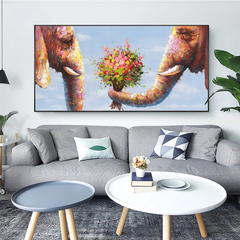 

100% Hand Painted Abstract elephant Oil Painting On Canvas Wall Art Frameless Picture Decoration For Live Room Home Decor Gift